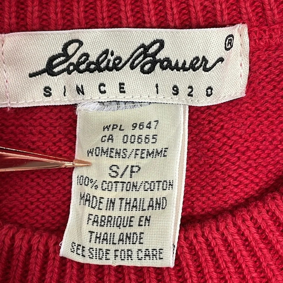 Eddie Bauer Vintage Black Red Nordic Snowflake Cotton Crewneck Sweater S - Picture 11 of 16